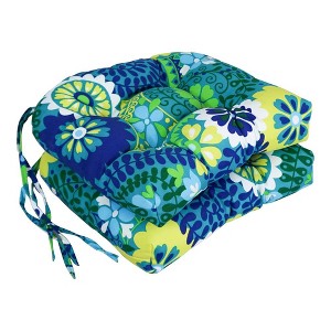 Blazing Needles, 16-inch Spun Polyester Patterned Outdoor U-shaped Tufted Chair Cushions (Set of 2) - 1 of 2