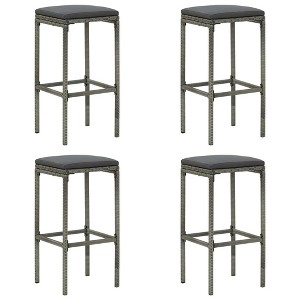 vidaXL Bar Stools with Cushions 4 pcs Gray Poly Rattan - 1 of 4