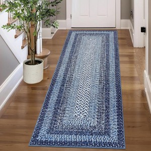 Braided Print Non-Slip Area Rug, Machine Washable Low Pile Polyester Carpet for Living Room Bedroom - 1 of 4