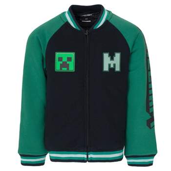 Minecraft Creeper French Terry Zip Up Varsity Bomber Jacket Little Kid to Big Kid