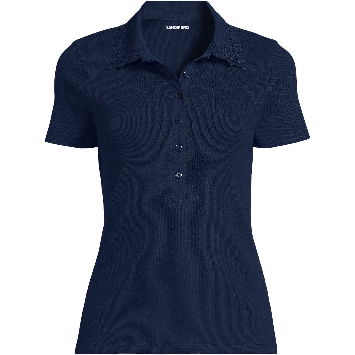 Lands' End Women's Short Sleeve Micro Rib Woven Collar Polo - thumbnail 3