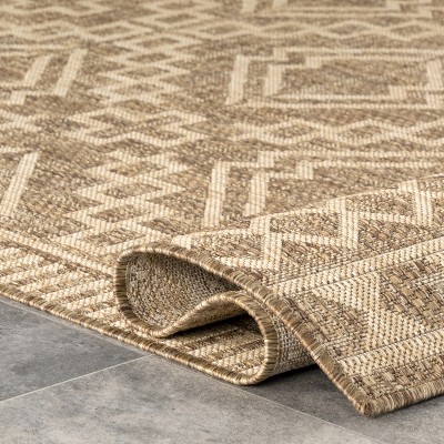 Beige Square Synthetic Easy-Care Indoor/Outdoor Area Rug, 8' x 10'