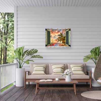 Tropical Window to Paradise IV 24x32 Green and Tan Canvas Print