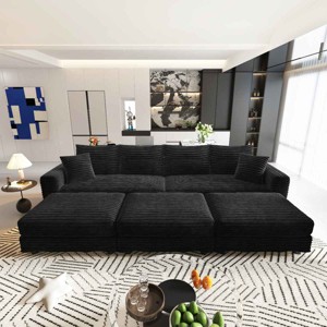 102.4 Inch Convertible Lounge Sofa with 3 Ottomans, 4-Seat Cloud Couch with Cushions, Corduroy Lounge Sofa with Wood Frame-Coolbibila - 1 of 4