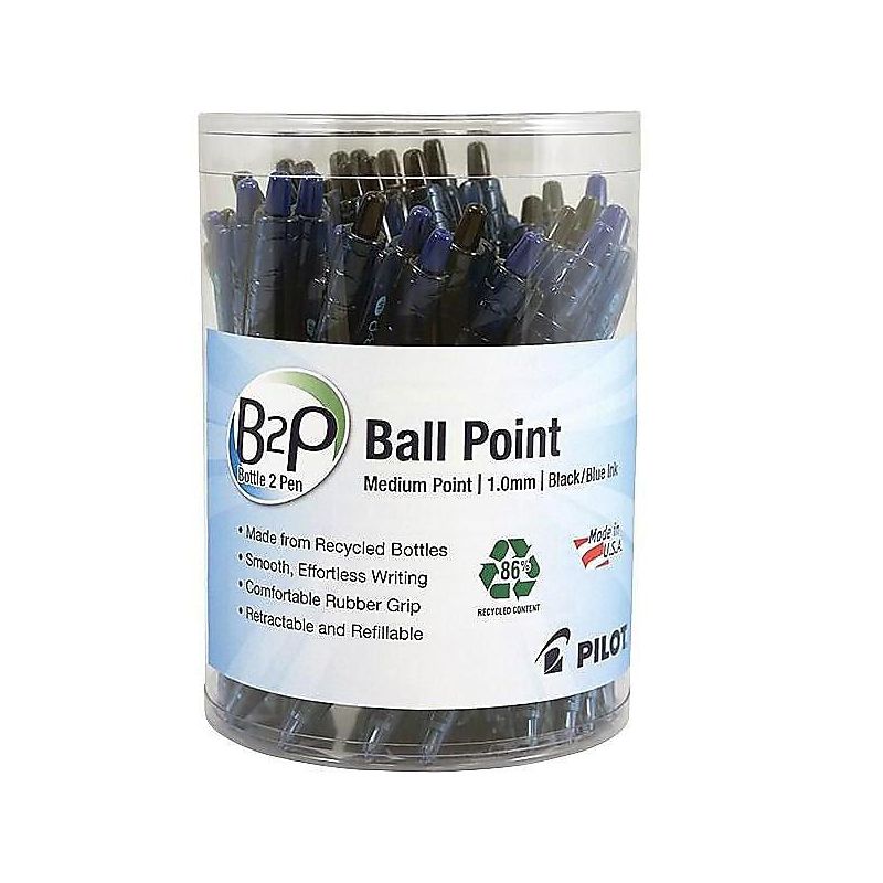 Pilot B2P Bottle-2-Pen Recycled Retractable Ball Point Pen Black/Blue 1 mm 36/Pack 57050, 2 of 3