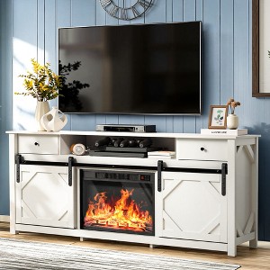 Sliding Diamond Door TV Stand for TVs up to 65" with 23" Electric Fireplace Included - 1 of 4