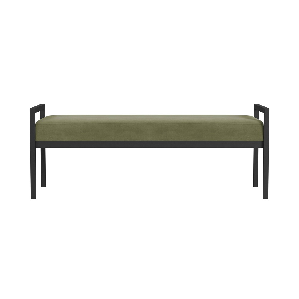 Modern Metal Bench Light Sage Green- HomePop: Velvet Upholstered, Entryway & End of Bed Seating