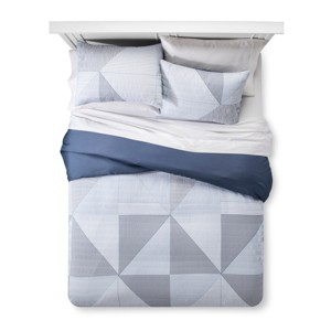 Blue Texture Stripe Duvet Cover Set (Full/Queen) 3pc - Room Essentials , White Blue