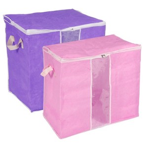 Unique Bargains Foldable Reinforced Handle Clothes Storage Bags 19.69" x 14.17" 2 Pcs - 1 of 4