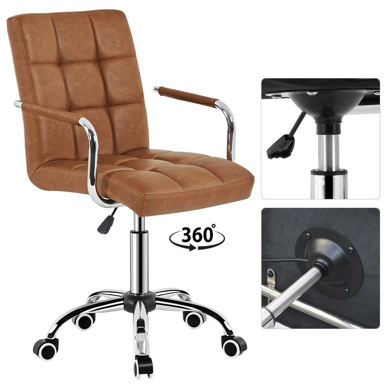 Yaheetech Modern Office Chair Height Adjustable Swivel Chair Mid Back PU Leather Chair, 6 of 11