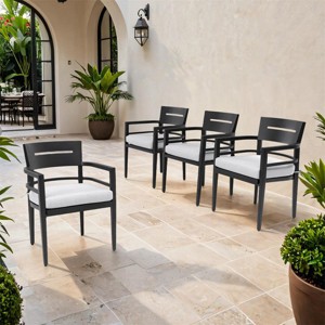 4 Pcs Outdoor Patio Aluminum Dining Chair with Removable Sunbrella Cushions-Tanpinhause - 1 of 4