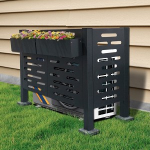 Outdoor Air Conditioner Fence, 3 Panel Metal Privacy Screen with Planter Box, Outdoor Trash Can Enclosure For Courtyard, Garden, Backyard - 1 of 4