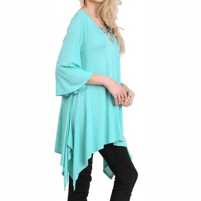 Women's Crossed Bell Sleeve Asymmetrical Tunic - umgee