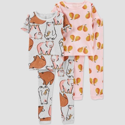 Carter's Just One You® Toddler Girls' 4pc Pandas and Peaches Pajama Set - Gray/Pink