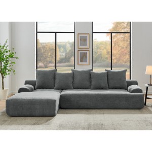 110.25'' Velvet Upholstered Modular L-Shape Sectional Sofa with 5 Pillows, No-Assembly Couch - 1 of 4