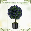 Costway Set of 2 Artificial Purple Rose Topiary Ball Trees 22" Faux Boxwood Ball Tree - 3 of 4
