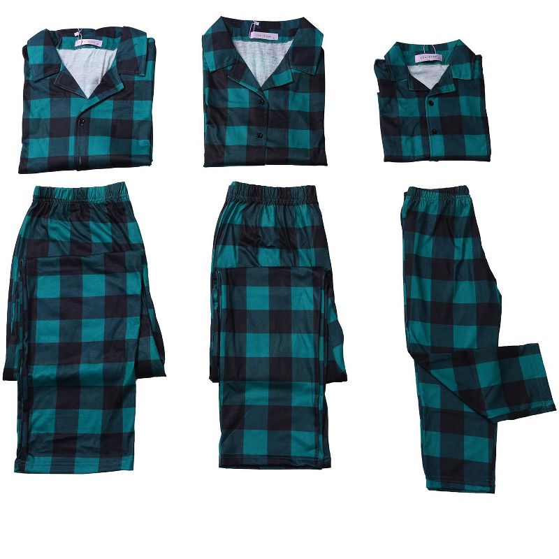 cheibear Christmas Plaid Long Sleeve Tee with Pants Loungewear Family Pajama Sets, 3 of 5