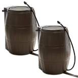 FCMP Outdoor 50-Gallon BPA Free Flat Back Home Rain Catcher Water Storage Collection Barrel for Watering Outdoor Plants & Gardens, Brown (2 Pack)