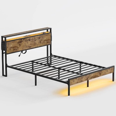 Bestier Queen Size Metal Frame Bed with LED Headboard and Storage