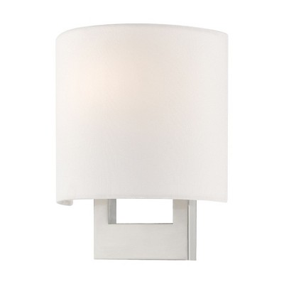 Elegant Brushed Nickel 1-Light Wall Sconce with Off-White Shade