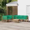 vidaXL Patio Furniture Set - 6-Piece Modular Sectional Sofa with Green Cushions - Bamboo Outdoor Lounge Set with Table for Garden, Deck, Patio - 2 of 4