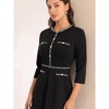Hobemty Women's Elegant Office 3/4 Sleeve Tweed Trim Round Neck A-Line Dress - 4 of 4