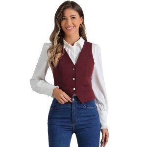 INSPIRE CHIC Women's Denim Sleeveless V Neck Button Down Casual Waistcoat Vest - 1 of 4