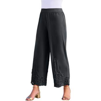 Roaman's Women's Plus Size Wide-Leg Ultrasmooth® Fabric Lace Pant