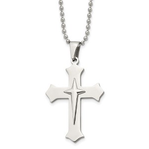 Black Bow Jewelry Stainless Steel Polished Double Cross Necklace, 24 Inch - 1 of 4