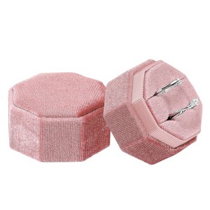 Unique Bargains Velvet Octagon Wedding Proposal Engagement 2 Slot Jewelry Storage Ring Box - 1 of 4
