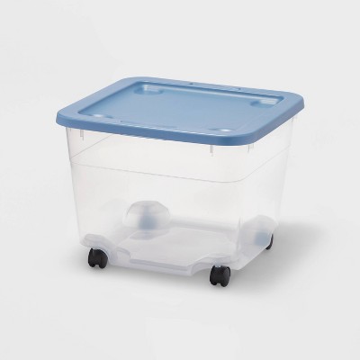 Wheeled 50qt Storage Box Shallow Blue - Room Essentials™