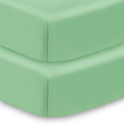 BreathableBaby Cotton Percale Fitted Sheet, For 52" x 28" Crib & Toddler Bed Mattress, Green (2-Pack)