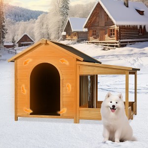 YOOCOZZ 60.2" Dog House with Insulated Liner, Porch, Asphalt Roof and Elevated Floor, for Medium & Large Dogs-Natural - 1 of 4
