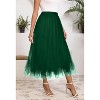Women's 2-Layer Tulle Midi Skirt - Tiered A-Line Long Skirt with Elastic Waist for Winter Irregular Dark Green - 3 of 4