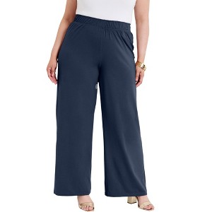June + Vie by Roaman's Women's Plus Size Wide-Leg Pant - 1 of 2