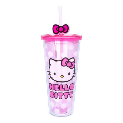 Hello Kitty Acrylic Travel Cup Drinking Straw W/ Figure New Sanrio 2001  Vintage