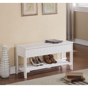 PAGED 35.5 Inch Storage Bench Modern Wooden Shoe Bench with Open Shelf, End of Bed Footrest for Living Room, Bedroom, Entryway - 1 of 4