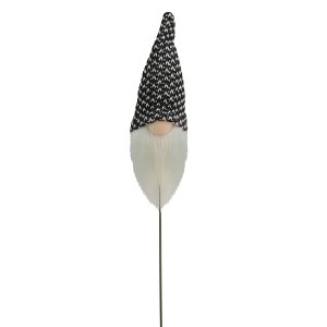 Northlight 12.5" Black and White Tweed Santa Gnome Head Christmas Pick - 1 of 1
