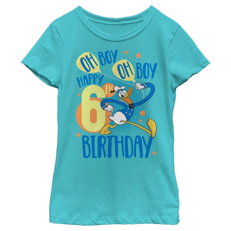 Girl's Disney Donald Duck Oh Boy Happy 6th Birthday T-Shirt, 1 of 5