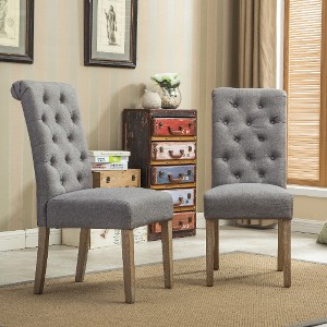 Lyngins Solid Wood Tufted Dining Chair Set of 2, Elegant Armless Chair, Upholstered Kitchen Chair, Living Room Chair - 1 of 4