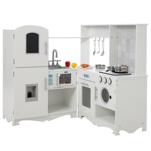 COZONY Corner Play Kitchen Set for Kids, Wooden Pretend Cooking Center with Interactive Sounds Storage Cabinets for Toddlers - 1 of 4