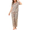 cheibear Women's Silky Short Sleeves Sleepshirt with Pants Sleepwear Pajama Set 2 Pcs - 2 of 4