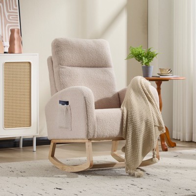 NicBex Teddy Accent Rocking Chair,Upholstered Nursery Glider Rocker with Side Pocket,Comfy Armchair with High Back for Living Room,Bedroom
