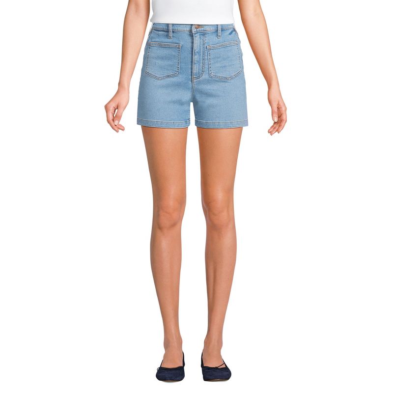 Lands' End Women's High Rise Patch Pocket 5" Jean Shorts, 1 of 4