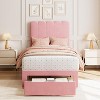Twin Bed Frame with Drawer, White Velvet Upholstered Platform Bed with Wave Headboard for Kids/Girls, Wooden Slats Support, No Box Spring Needed - 3 of 4