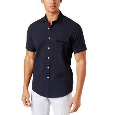 I.N.C International Concepts Mens Textured Button Up Shirt, Blue, Small