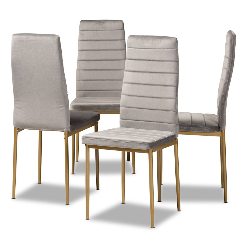 Photos - Chair 4pc Armand Velvet Fabric Upholstered and Metal Dining  Set Gray/Gold