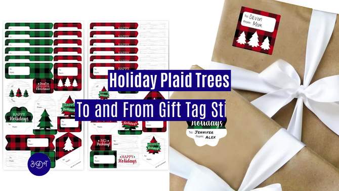 Big Dot of Happiness Holiday Plaid Trees - Assorted Buffalo Plaid Christmas Party Gift Tag Labels - To and From Stickers - 12 Sheets - 120 Stickers, 2 of 10, play video