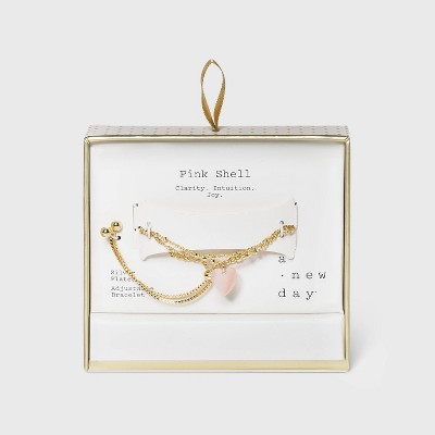 Silver Plated Shell Heart Layered Chain Bracelet - A New Day™ Pink