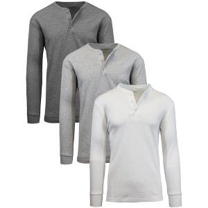 Galaxy By Harvic  Mens Long Sleeve Henley Thermal Tee-3 Pack - 1 of 3